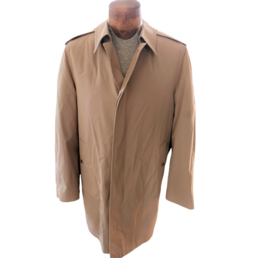 VTG LONDON FOG Men's Beige Trench Coat Size 42 Regular Made In USA